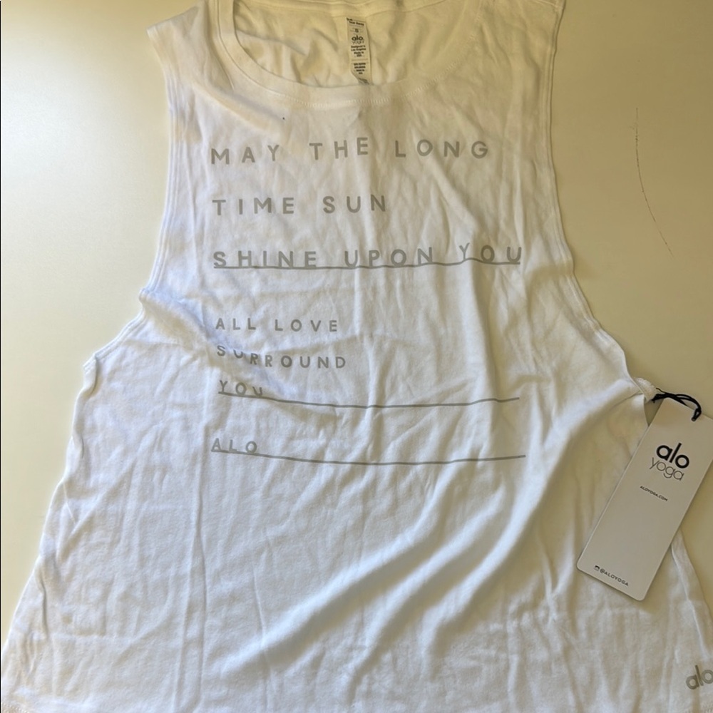 ALO Yoga White Sleeveless Graphic Top